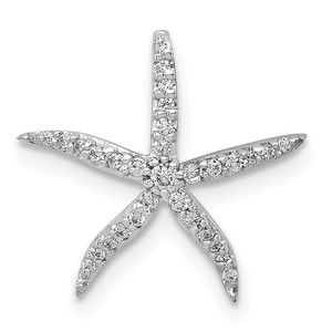 14k White Gold 1/8ct. Diamond Starfish Chain Slide Charm Necklace Pendant